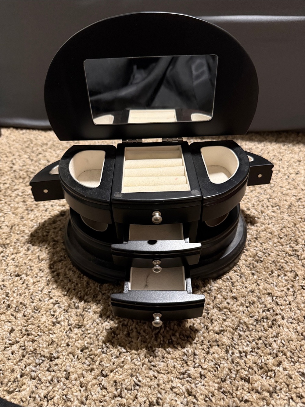 Black Rotating Jewelry Box with Mirror